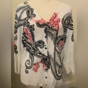 White House Black Market gorgeous paisley top size Large black, fuschia & white